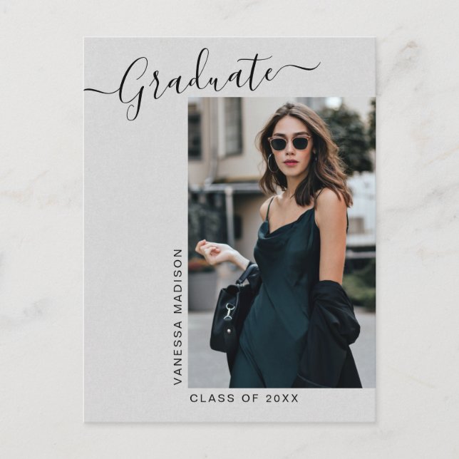 Modern Elegant Minimalist Photo Grad Announcement Postcard (Front)