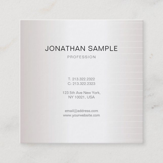 Modern Elegant Minimalist Plain Faux Silver Glam Square Business Card (Front)