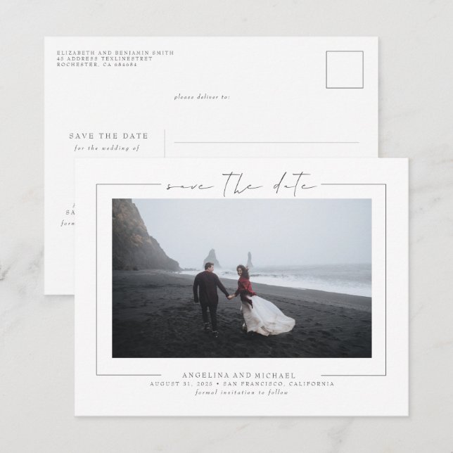 Modern Elegant Minimalist Save the Date Postcard (Front/Back)