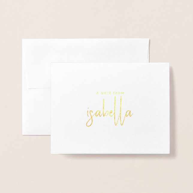 Modern Elegant Minimalist Script Name A Note From Foil Card (Front With Envelope)