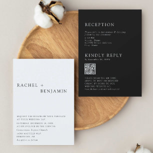 Modern Elegant  Minimalist Wedding 2 Sided QR Code Invitation