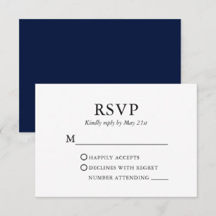 Modern Elegant Minimalist Wedding Blue RSVP Card