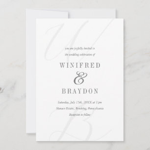 Modern Elegant Minimalist White and Grey Wedding Invitation