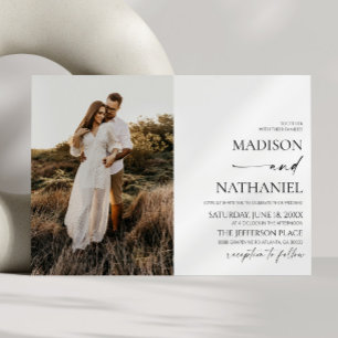 Modern Elegant Minimalist White Black Wedding Invitation