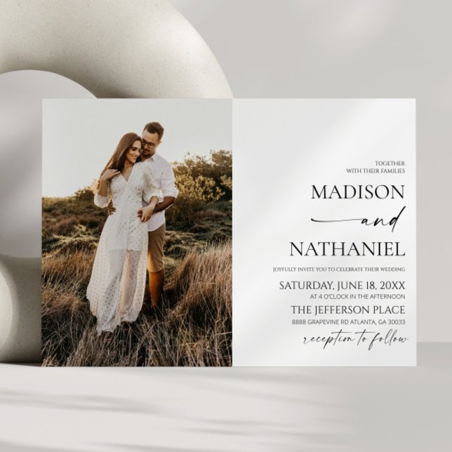 Modern Elegant Minimalist White Black Wedding Invitation (Creator Uploaded)