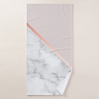 Modern, Elegant, Minimalist, White Marble and Pink Bath Towel