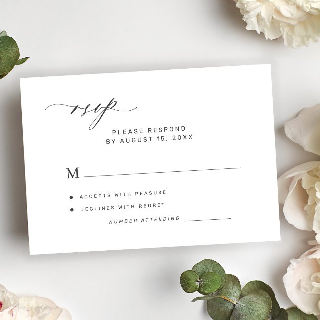 Modern elegant minimalist white wedding RSVP card (Creator Uploaded)