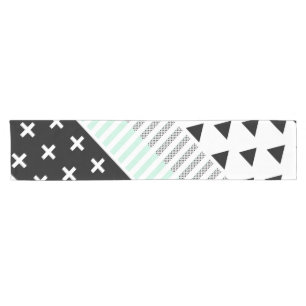 Modern Elegant Mint, Black, & White Shapes Short Table Runner