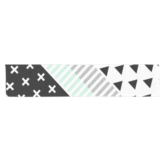 Modern Elegant Mint, Black,  & White Shapes Short Table Runner (Horizontal)