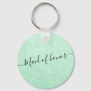 Modern elegant mint green glitter maid of honour keychain