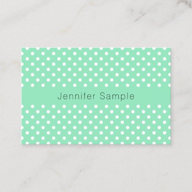 Modern Elegant Mint Green White Dots Template Business Card (Front)