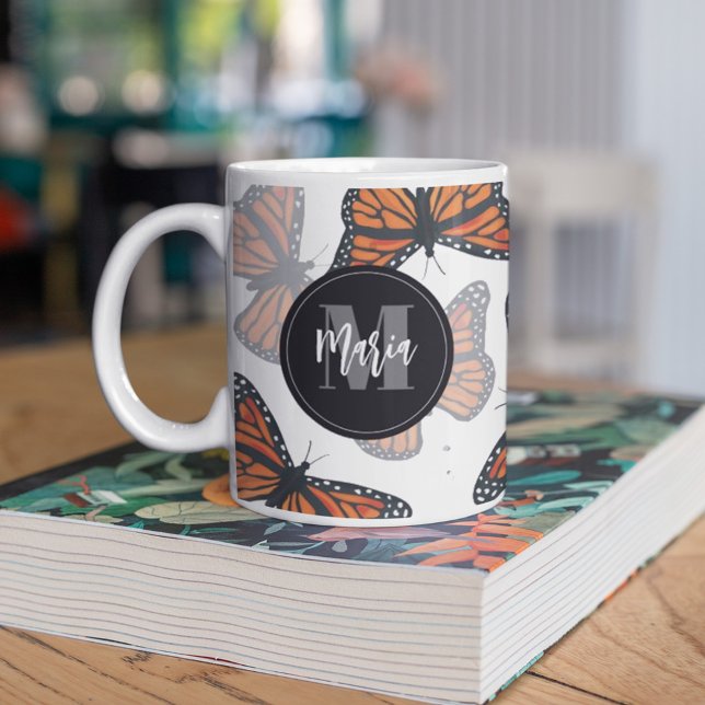 Modern Elegant Monarch Butterfly Monogrammed Coffee Mug (Creator Uploaded)