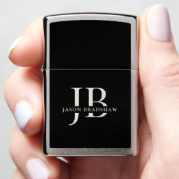 Modern Elegant Monogram and Name Black