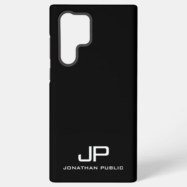 Modern Elegant Monogram Black And White Best Samsung Galaxy S22 Ultra Case (Back)