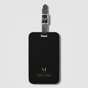 Modern Elegant Monogram  Black & Gold  Luggage Tag