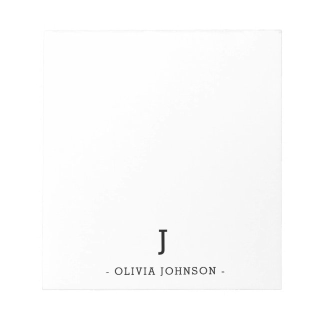 Modern Elegant Monogram Black White Notepad (Front)