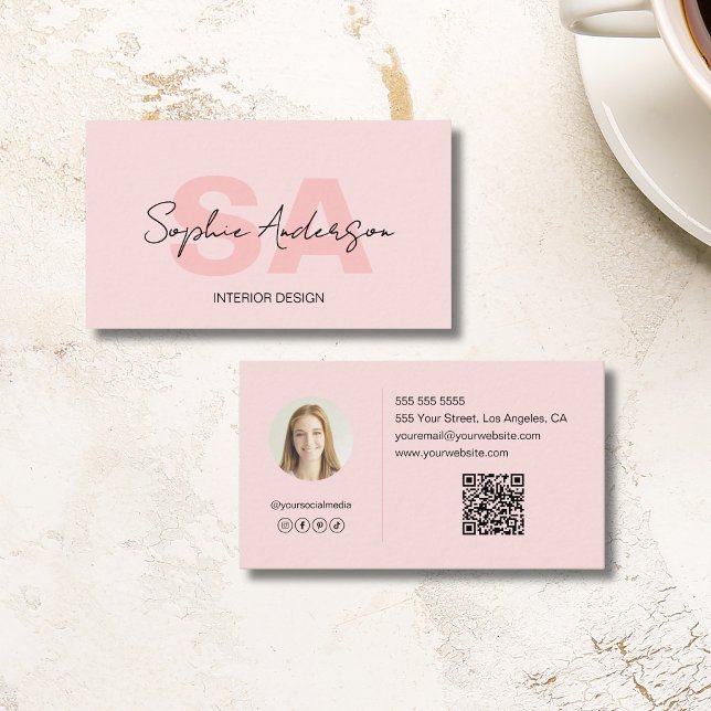 Modern Elegant Monogram Blush Pink Business Card (Modern Elegant Monogram Blush Pink Business Card)