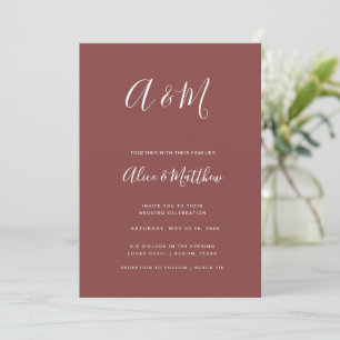 Modern Elegant Monogram Burgundy Wedding Invitation