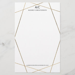 Modern elegant monogram chic gold geometric frame stationery