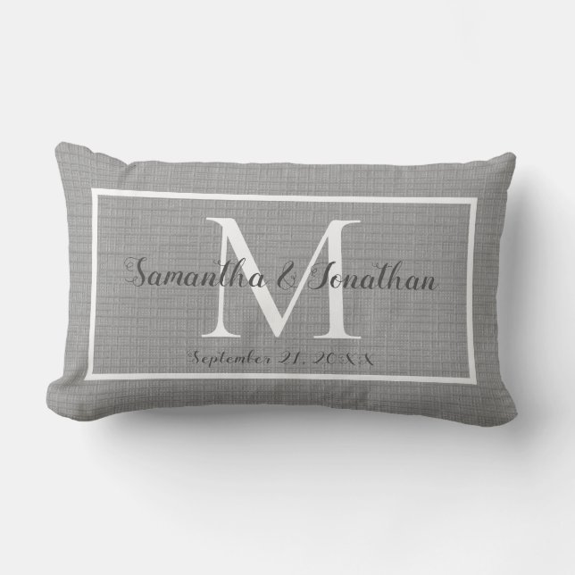 Modern Elegant Monogram Chic Grey Wedding Keepsake Lumbar Pillow (Front)