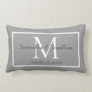 Modern Elegant Monogram Chic Grey Wedding Keepsake Lumbar Pillow