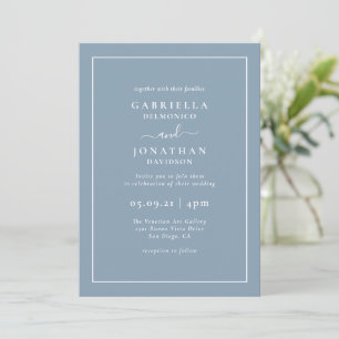 Modern Elegant Monogram Dusty Blue Wedding Invitation