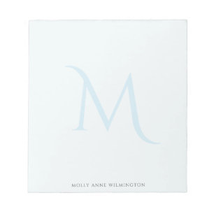 Modern Elegant Monogram Faded Light Blue Notepad