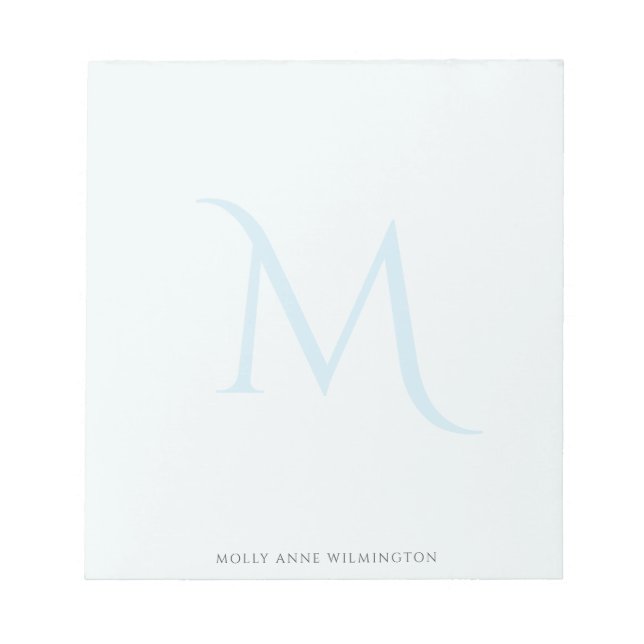 Modern Elegant Monogram Faded Light Blue Notepad (Front)