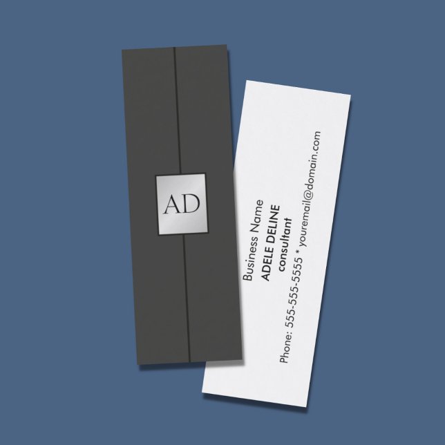 Modern Elegant Monogram Faux Silver Consultant Mini Business Card (Creator Uploaded)
