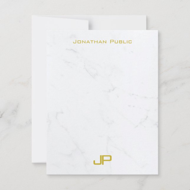 Modern Elegant Monogram Gold Text Marble Simple Card (Front)