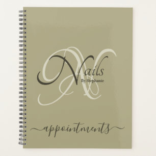 Modern Elegant Monogram Green Nail Artist Appt Planner