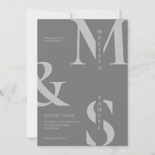 Modern Elegant Monogram Grey Wedding Invitation