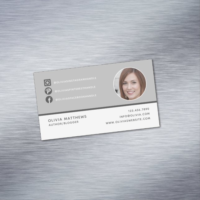 Modern Elegant Monogram Grey White Simple Minimal Magnetic Business Card (In Situ)