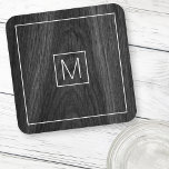 Modern elegant monogram initial black wood grain coaster<br><div class="desc">Coasters featuring your monogram initial inside a square,  white border on a printed black wood grain background.</div>