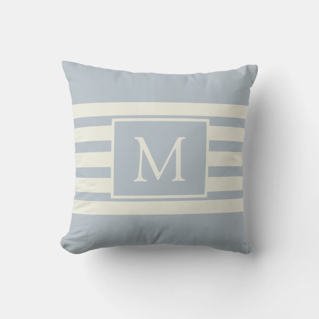 Modern Elegant Monogram Initial Blue White Pattern Throw Pillow (Front)
