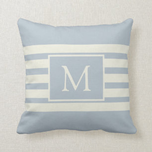 Modern Elegant Monogram Initial Blue White Pattern Throw Pillow