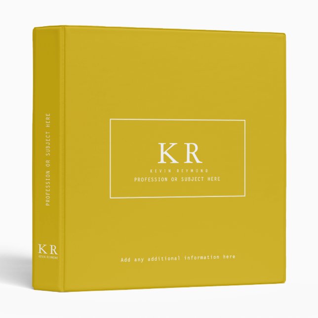 Modern & Elegant Monogram Mustard Binder (Front/Spine)
