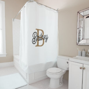 Modern Elegant Monogram Name Black Gold Script