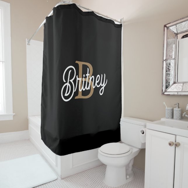 Modern Elegant Monogram Name  Black Gold Script  (In Situ)
