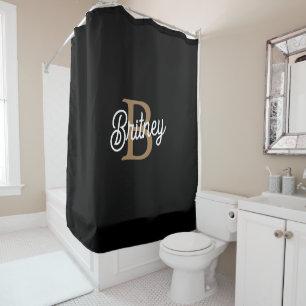 Modern Elegant Monogram Name  Black Gold Script 
