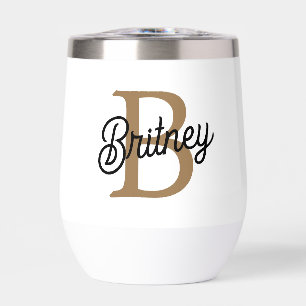 Modern Elegant Monogram Name Black Gold Script