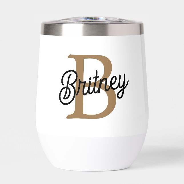 Modern Elegant Monogram Name  Black Gold Script  (Front)