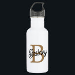 Modern Elegant Monogram Name  Black Gold Script  532 Ml Water Bottle<br><div class="desc">The Modern Elegant Monogram Name Black Gold Script Stainless Steel Water Bottle is both functional and fashionable. It boasts a sleek black exterior with elegant gold script, featuring a personalized monogram and name. Made from durable stainless steel, it keeps beverages hot or cold for extended periods. Ideal for both everyday...</div>
