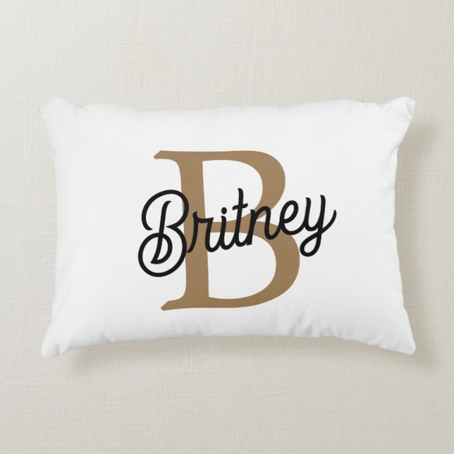 Modern Elegant Monogram Name  Black Gold Script  Accent Pillow (Front)