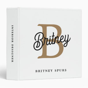 Modern Elegant Monogram Name  Black Gold Script  Binder