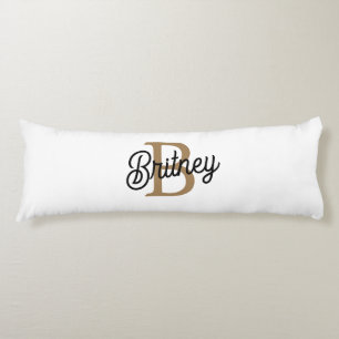 Modern Elegant Monogram Name  Black Gold Script  Body Pillow