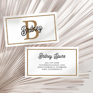 Modern Elegant Monogram Name Black Gold Script Business Card