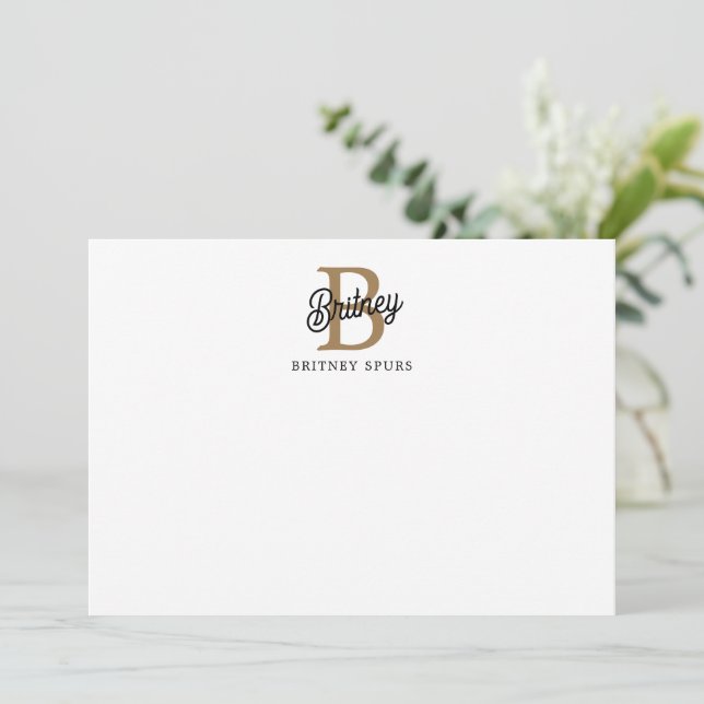 Modern Elegant Monogram Name  Black Gold Script  Card (Standing Front)