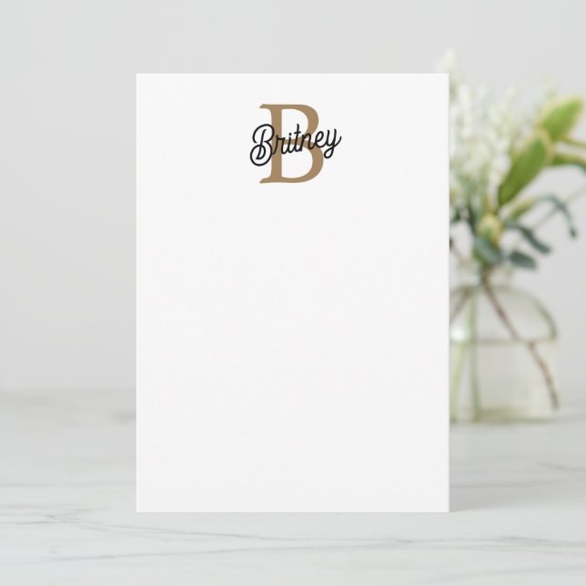 Modern Elegant Monogram Name  Black Gold Script  Card (Standing Front)