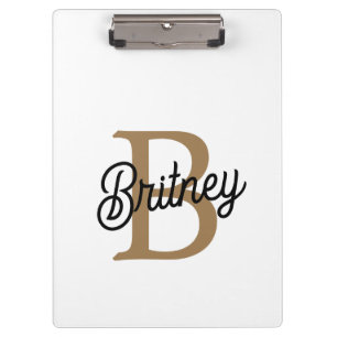 Modern Elegant Monogram Name  Black Gold Script  Clipboard